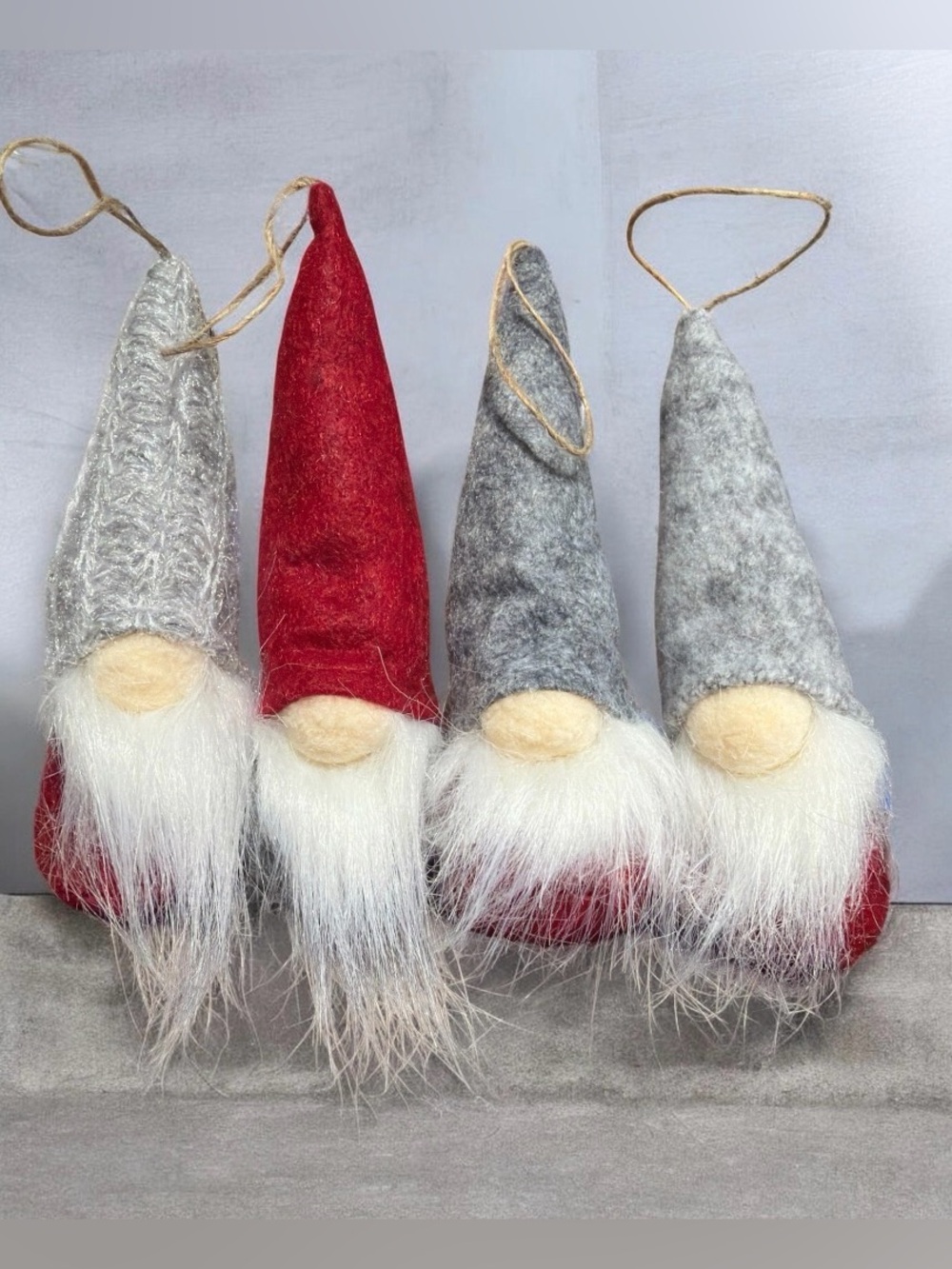4 Piece Holiday Gnome Set - Red and Gray Felt Bearded Figurines